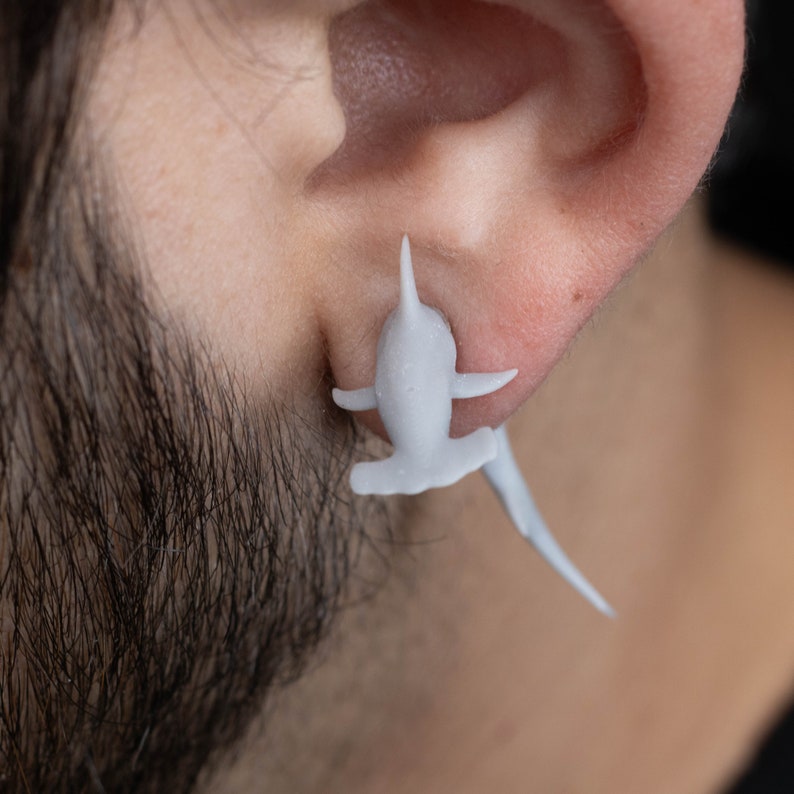 Hammerhead Shark Earrings Hand-Painted 3D Printed Quirky Funny Weird Gift image 3