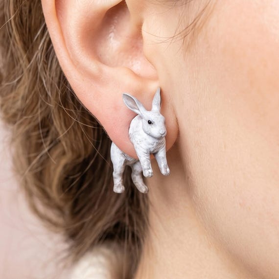Bunny Earrings Hand Painted | 3D Printed Rabbit Stud Earrings - Etsy
