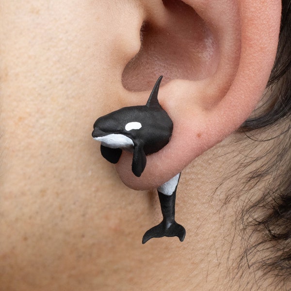 Orca Whale Earrings • Hand-Painted • 3D Printed • Quirky • Funny • Weird • Gift