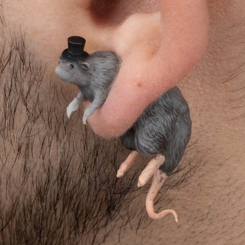 Rat Earrings Hand-Painted 3D Printed Quirky Funny Weird Gift image 7