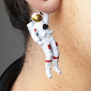 Hand Painted Astronaut Space Earrings - 3D Printed