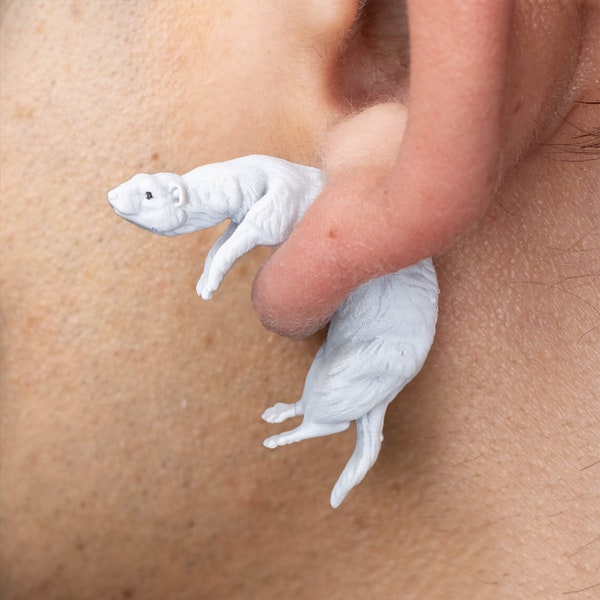 Ferret Earrings • Hand-Painted • 3D Printed • Quirky • Funny • Weird • Gift