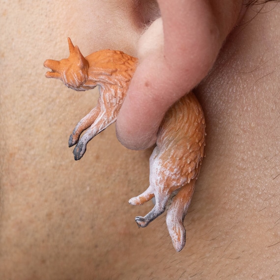 Hand-Painted Fox Earrings | 3D Printed | Woodland Animal Jewelry