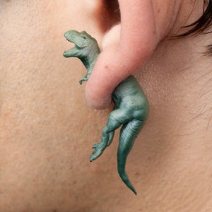 T-Rex Earrings • Hand-Painted • 3D Printed • Quirky • Funny • Weird • Gift