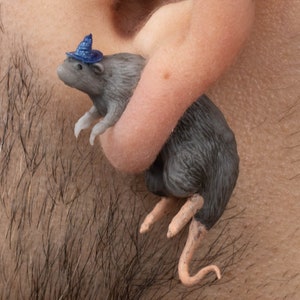 Rat Earrings Hand-Painted 3D Printed Quirky Funny Weird Gift image 9