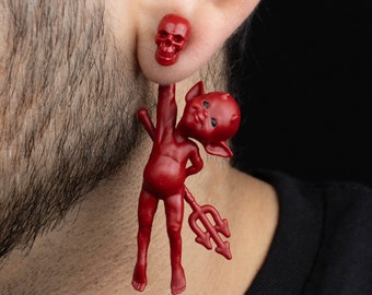 Little Red Devil Earrings • Hand-Painted • 3D Printed • Quirky • Funny • Weird • Gift