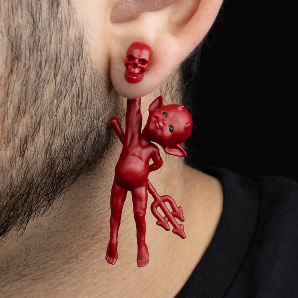 Hand-Painted Little Red Devil Earrings | 3D Printed | Halloween Jewelry