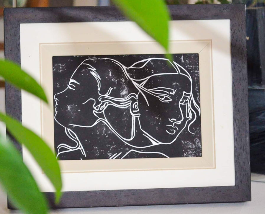 Linogravure - Deux Visages