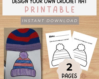 Design Your Own Crochet Hat Coloring Page | Kids Hat Design Printable | Classroom Crochet Activity | Instant Digital Download
