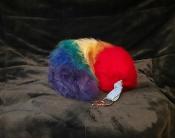 Medium Rainbow Handmade Yarn Tail for Cosplay, Halloween Costumes, etc.