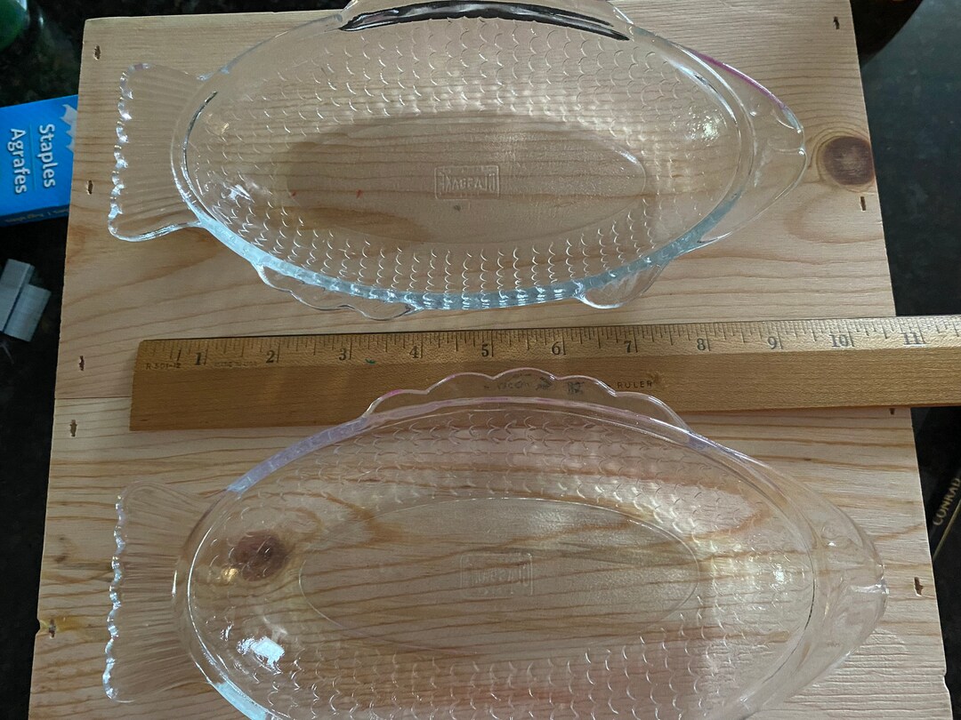 GLASBAKE Clear Fish Dish X 2 J2145 From the 60's. Made Etsy