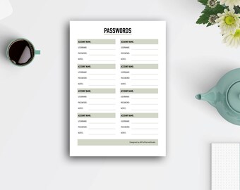 A4 & A5 Afdrukbaar wachtwoord invoegen, Planner invoegen, wachtwoordpagina, wachtwoord invoegen, wachtwoordkeeper, afdrukbaar en downloadbaar
