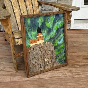 Splitrock Leuchtturm 3D Kunststück, Nordlicht Kunst, Minnesota Wahrzeichen Kunst, Duluth Minnesota Kunst, Holzkunststück,