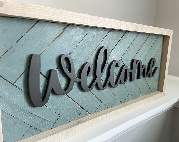 Welcome Sign, 3D Wooden Wall Decor, Wood Mosaic Welcome Sign, Chevron ...