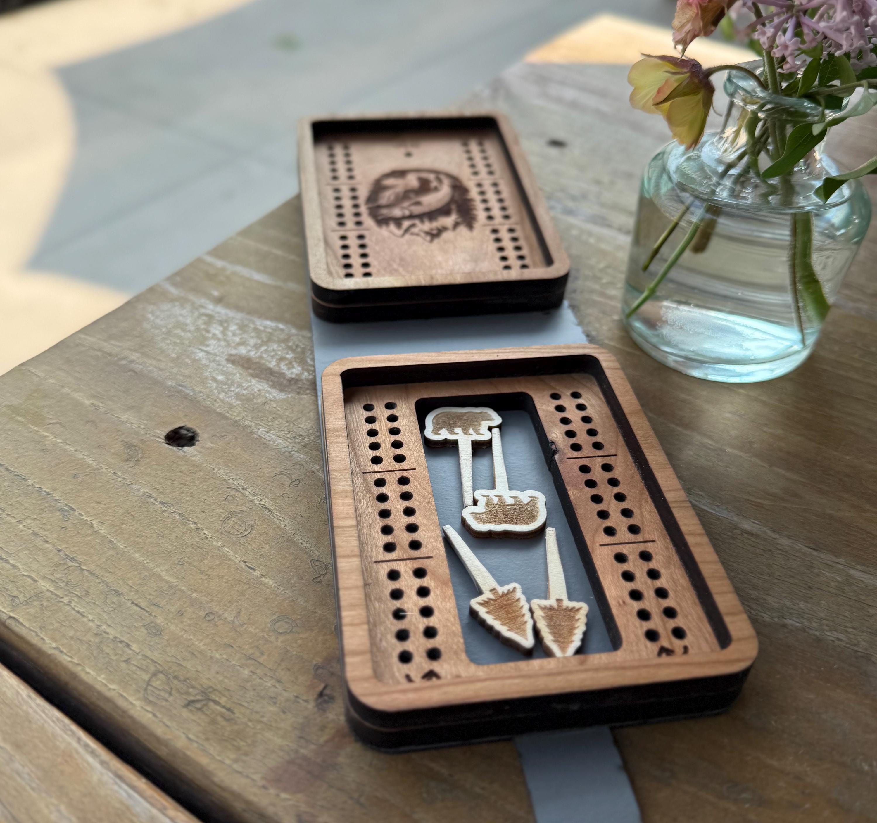 Travel Cribbage Board with Card Storage, Custom Travel Cribbage, Folding Cribbage Board, Personalized Game