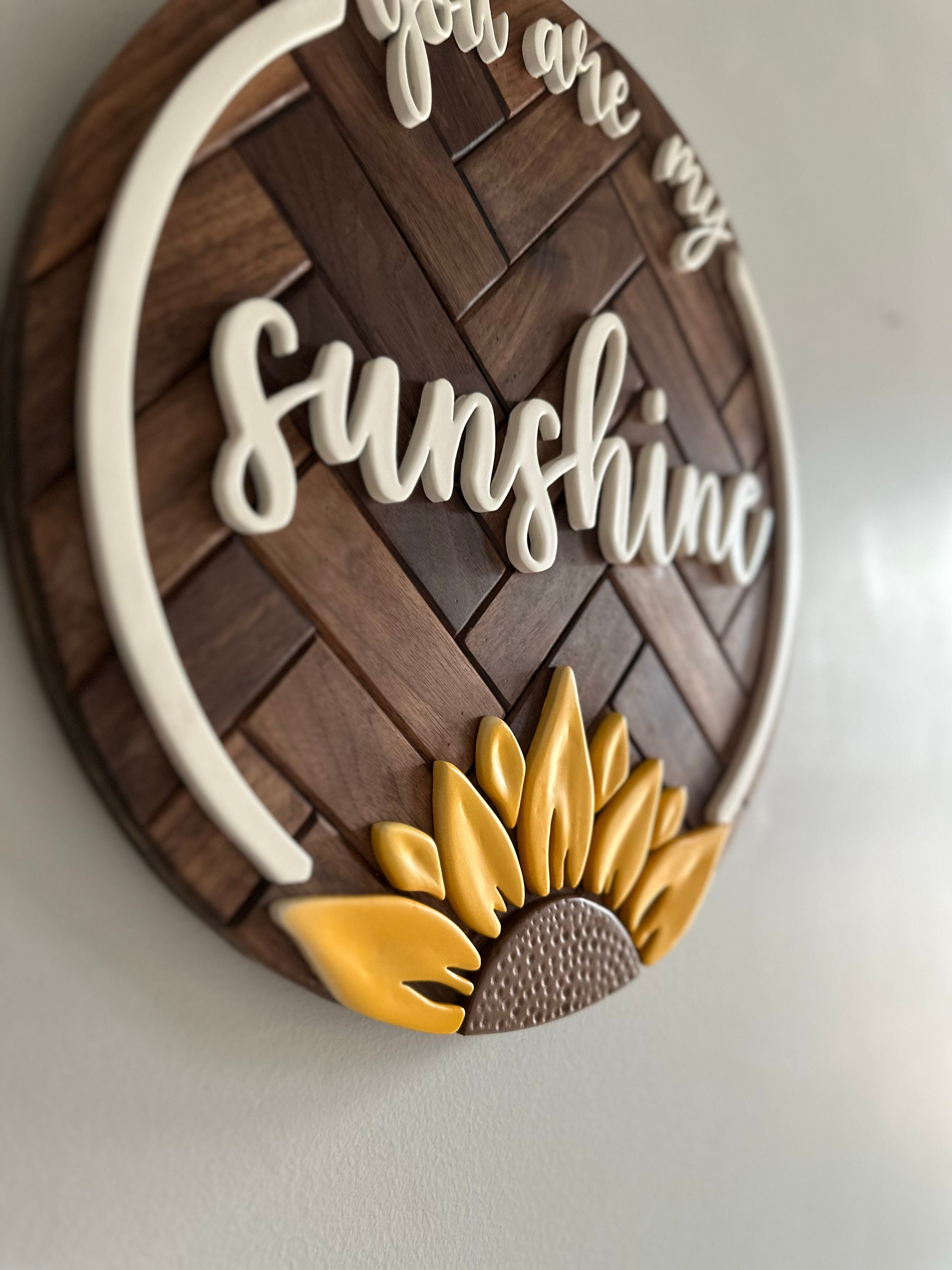 You Are My Sunshine Wooden Sign, Walnut Herringbone Sunflower Sign ...