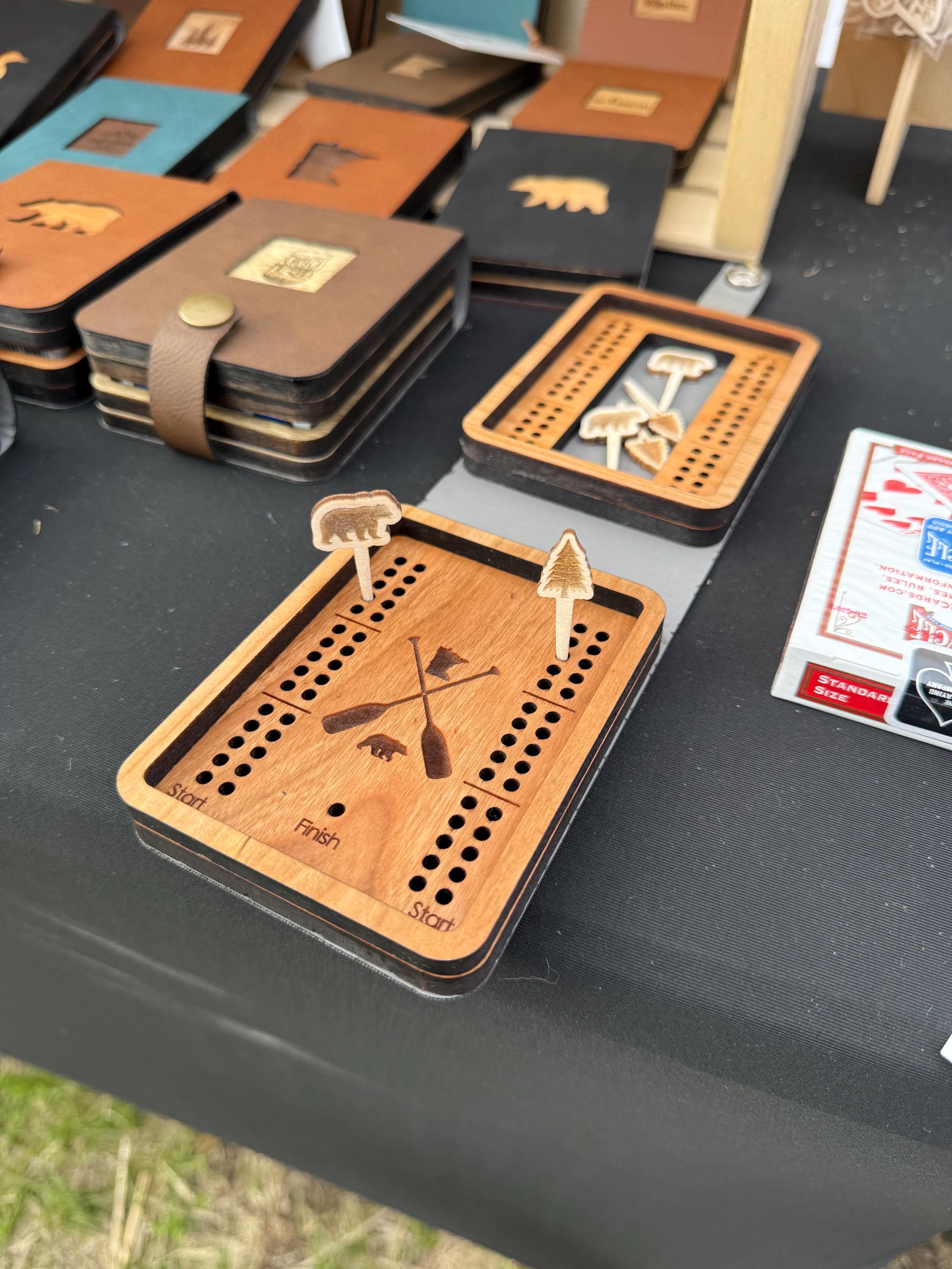 Travel Cribbage Board with Card Storage, Custom Travel Cribbage, Folding Cribbage Board, Personalized Game