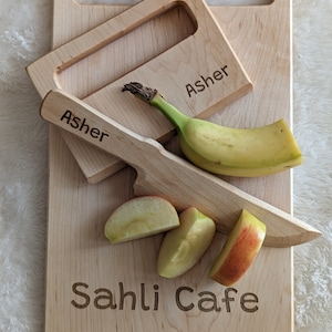 Personalized Kids Montessori Kitchen Tools, Wooden Kid Sized Kitchen Tools, Kid Sized Food Chopper, Wooden Knife, Wooden Chopper