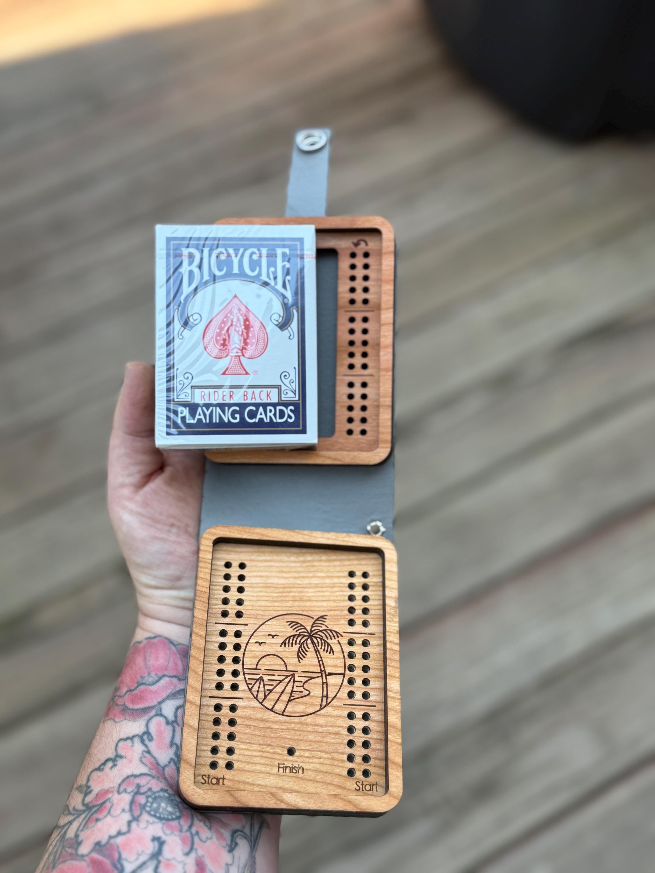 Travel Cribbage Board with Card Storage, Custom Travel Cribbage, Folding Cribbage Board, Personalized Game