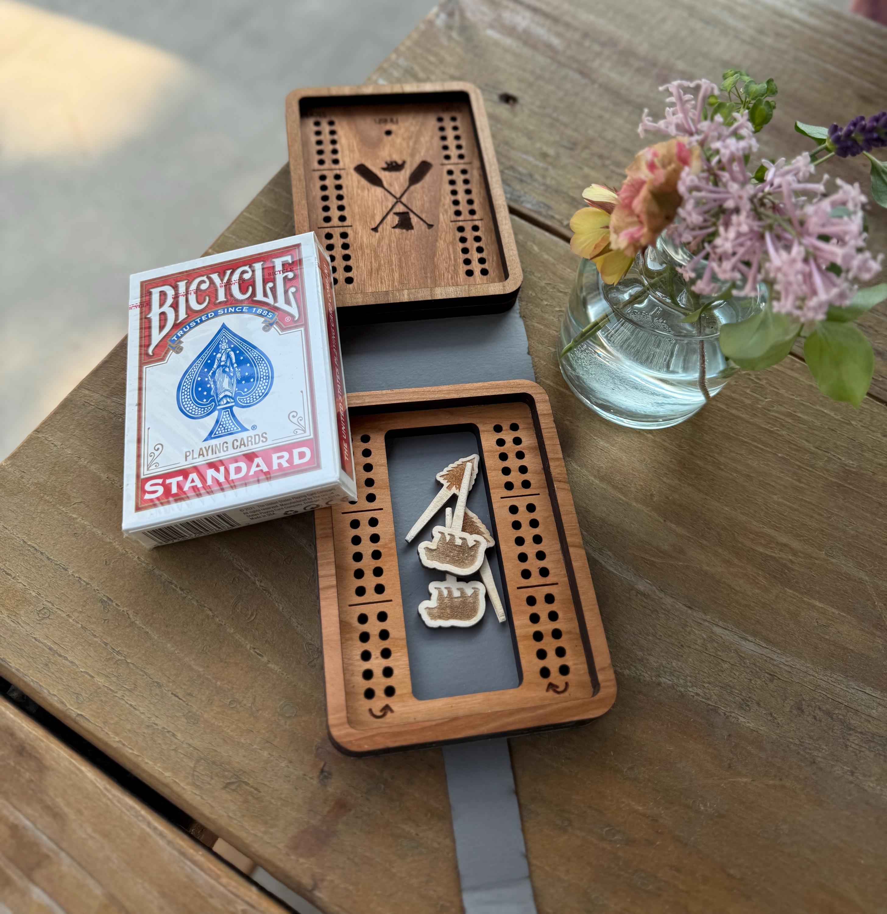 Travel Cribbage Board with Card Storage, Custom Travel Cribbage, Folding Cribbage Board, Personalized Game