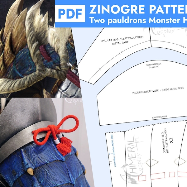 Zinogre armor pauldrons - Monster Hunter World inspired - PDF pattern to download