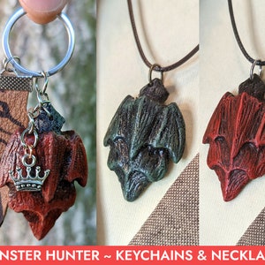 Kechains and necklaces Rathalos, Rathian MONSTER HUNTER. Handmade dragon scale from resin