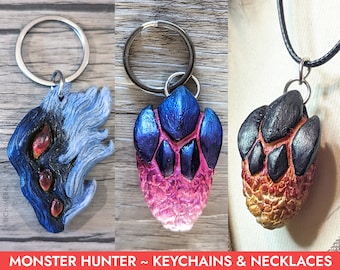 Keychains and necklaces Bazelgeuse, Xeno'Jiva MONSTER HUNTER. Handmade dragon scale from resin