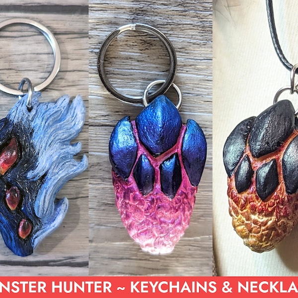 Keychains and necklaces Bazelgeuse, Xeno'Jiva MONSTER HUNTER. Handmade dragon scale from resin