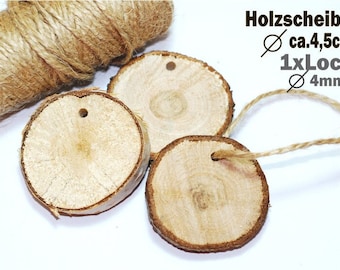 10 Stück Holzscheiben Baumscheiben 60mm mit Loch, Astscheiben Geschenkanhänger, Anhänger Holzdeko Hochzeitdeko