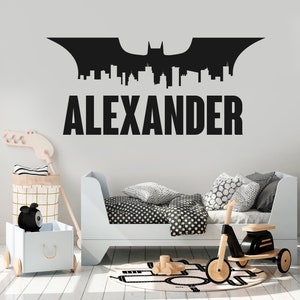 Custom Bat Wings Name Wall Decal, Personalized Bat Wings Name Initial Vinyl Decal, Custom Kids Playroom & Nursery Bat Wings Name Wall Decal