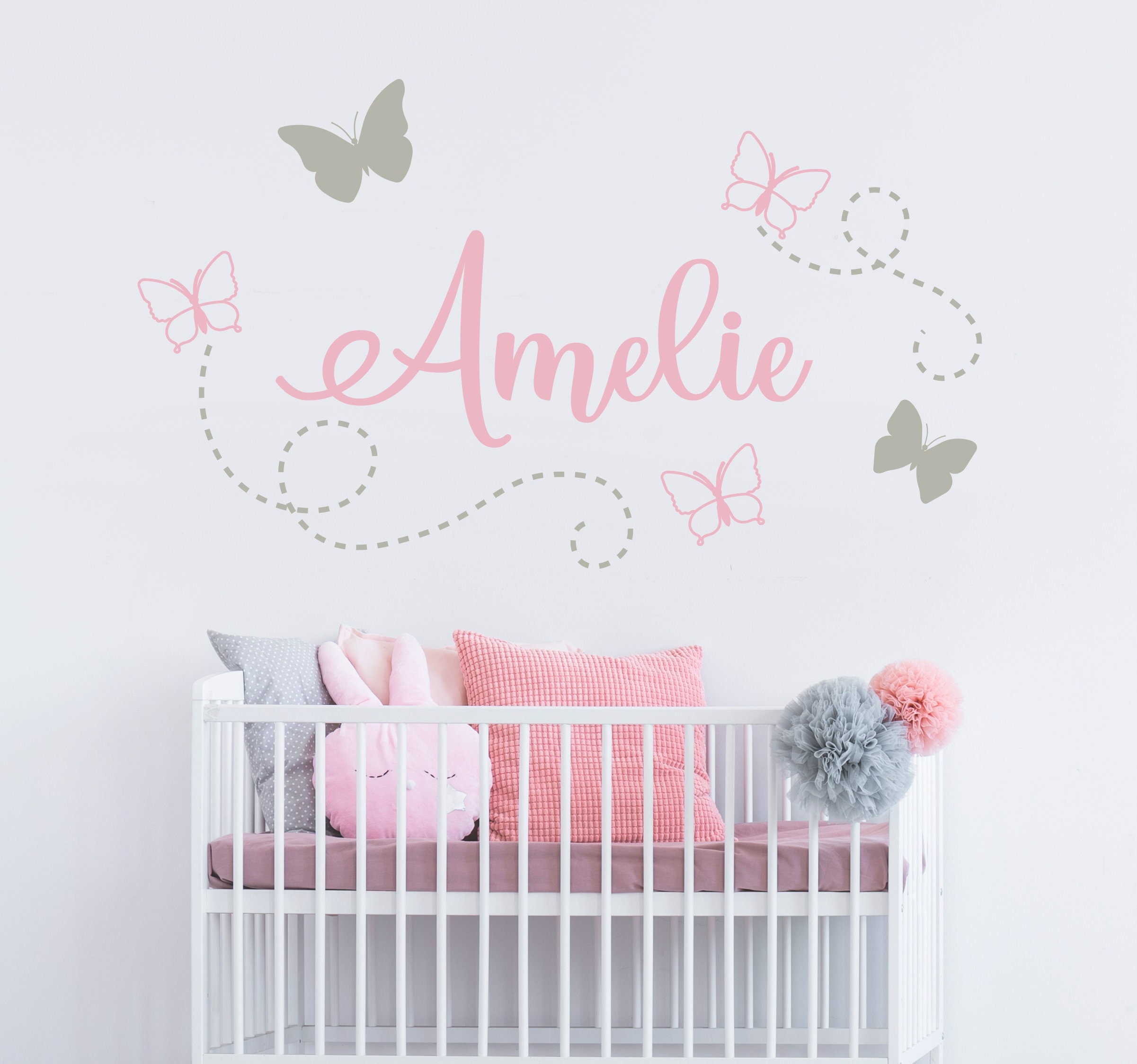 Custom Pretty Butterfly Name Wall Decal, Personalized Name Vinyl Decal ...