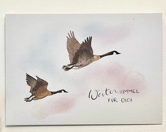 Wild geese card / postcard / A6 / hand-painted