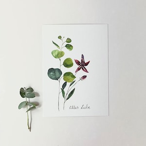 Alles Liebe Karte/ Aquarell/ DIN A6/ Eukalyptus/ Postkarte