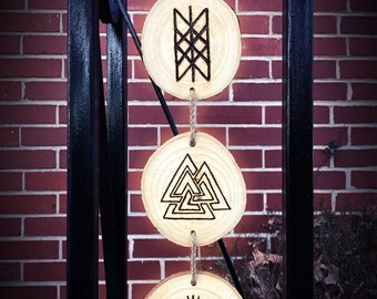 Wooden dangle/handmade, norse symbol woodburns