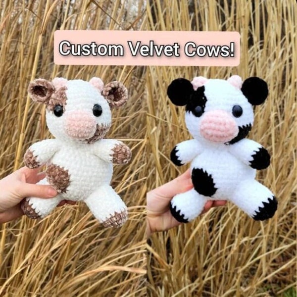 Custom Velvet Cow / Gift /Cow/ Crochet / Birthday Gift / Custom Plush / Plush Toy / Crochet Gift / Kawaii / Gift / Cow Plushie / Plushie