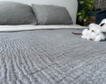 Colcha de muselina 100% algodón, manta de 4 capas, funda de cama de algodón extrasuave, ropa de cama doble tamaño Queen King, antracita, gris