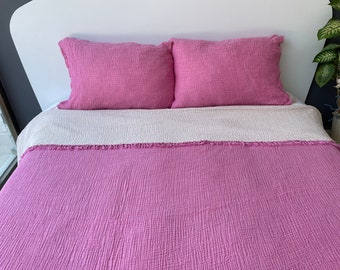 Colcha de muselina 100% algodón, manta de 4 capas, funda de cama de algodón extrasuave, ropa de cama doble tamaño Queen King, colcha fucsia