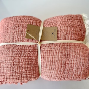 100% Baumwolle Musselin Tagesdecke, 4 Schichten Überwurf Decke, Extra Weiche Baumwolle Bettdecke, Twin Voll Queen King Size Bettwäsche, Fransen, Ziegel