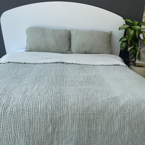 Colcha de musselina 100% algodão, cobertor de 4 camadas, algodão extra macio, cama dupla queen king size, colcha verde