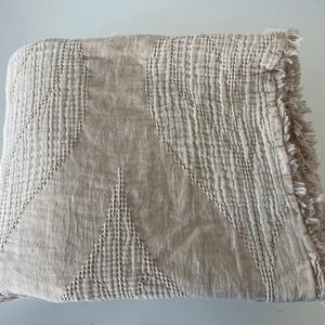 Couvre-lit en mousseline de coton 100 %, couverture à 4 couches, couvre-lit en coton extra doux, literie King Size, Jacquard Feuille Beige
