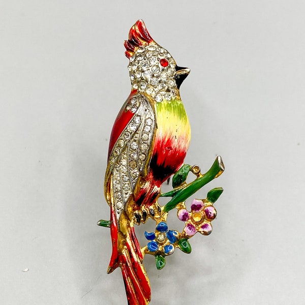 Vintage Coro Gene Verrecchio Sterling Bird of Paradise Calopsita Brooch Fur Clip 1940-s, Patent
