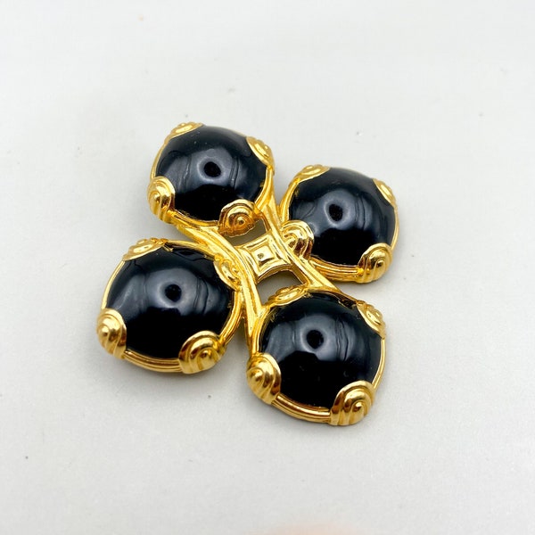 Vintage Swarovski Black Enamel Cross Brooch 1980-s