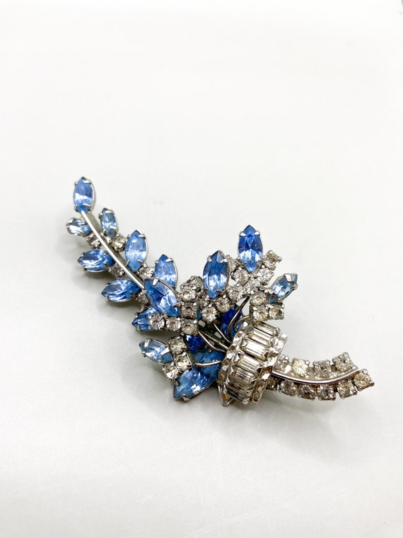 Vintage Aquamarine Tone Rhinestones Bouquet Brooch