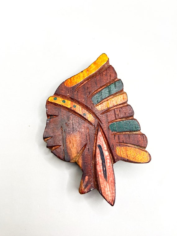 Vintage Carved Wood and Hand Painted Native Ameri… - image 4