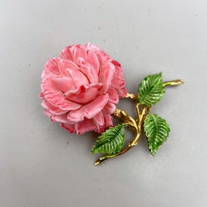 Vintage Pell Faux Coral Plastic Rose Flower 3D Brooch