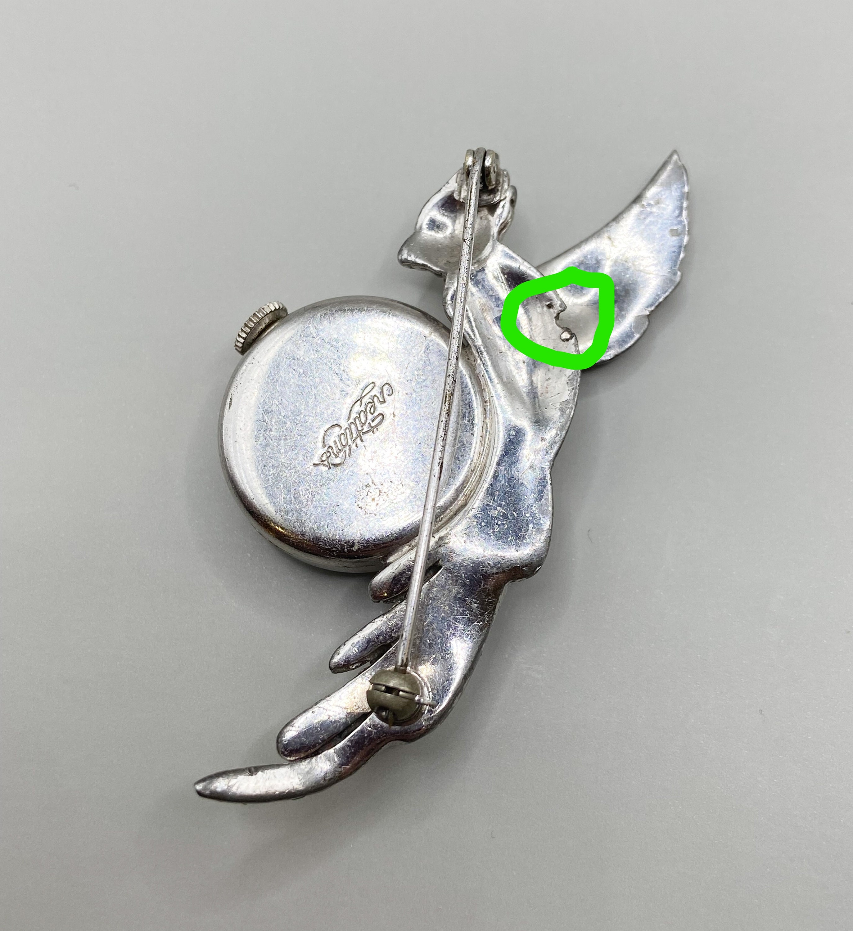 Vintage Imperial Swiss Lapel Watch Brooch Pin With Covered Clear