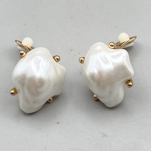 Vintage Kenneth Jay Lane Baroque Pearl Clip-on Earrings 1970-s