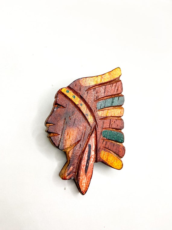 Vintage Carved Wood and Hand Painted Native Ameri… - image 1