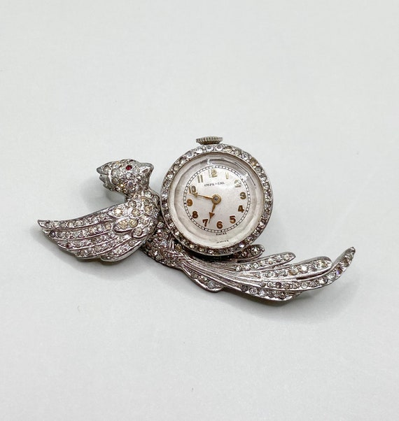 Vintage Imperial Swiss Lapel Watch Brooch Pin with Co… Gem