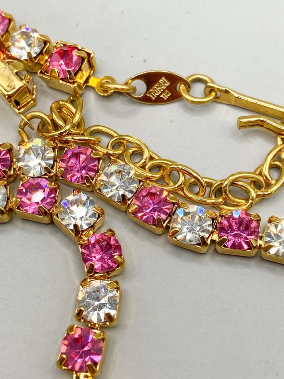 Vintage Trifari Tm Pink and Clear Rhinestones Neck